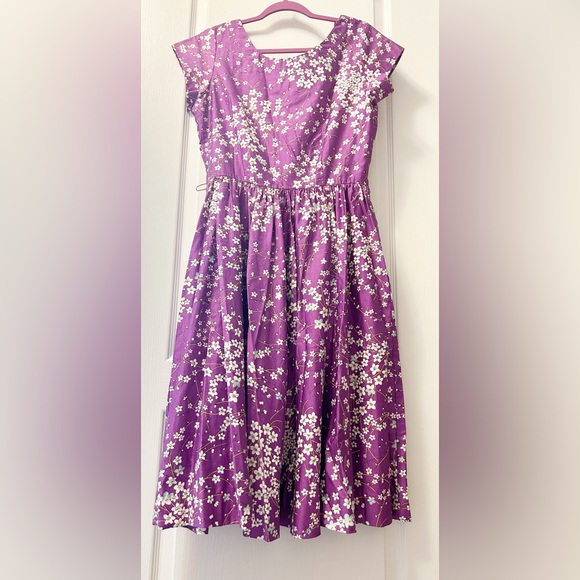 Vintage Murray Meisner (70’s/80’s) Purple Cherry Blossom Dress - Picture 3 of 10